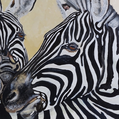 1256 - Clive Fredriksson, oil on board, zebras, painted frame, overall 26