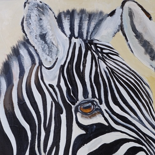 1256 - Clive Fredriksson, oil on board, zebras, painted frame, overall 26