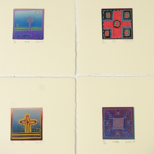 1257 - Dale Devereux Barker (born 1962), set of 10 small colour lino-cut prints, abstract landscapes, 1989,... 