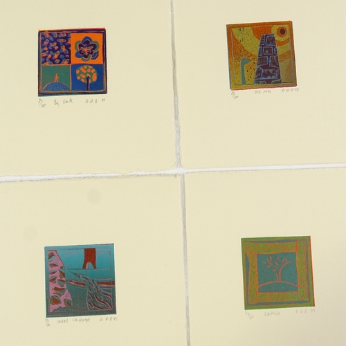 1257 - Dale Devereux Barker (born 1962), set of 10 small colour lino-cut prints, abstract landscapes, 1989,... 