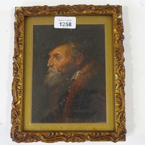 1258 - Late 19th/early 20th century oil on board, portrait of a man, unsigned, 7