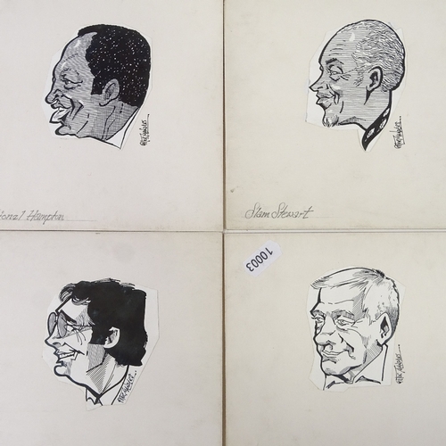 1260 - Peter Manders, set of original ink cartoon portrait sketches, all signed, sheet size 6