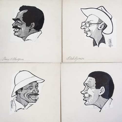 1260 - Peter Manders, set of original ink cartoon portrait sketches, all signed, sheet size 6