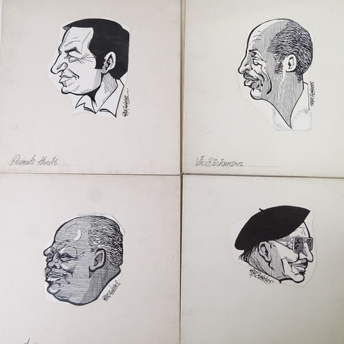 1260 - Peter Manders, set of original ink cartoon portrait sketches, all signed, sheet size 6