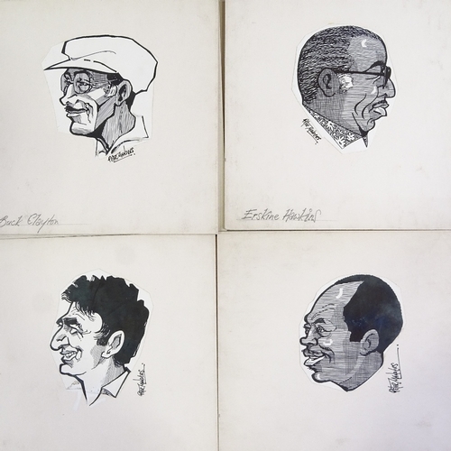 1260 - Peter Manders, set of original ink cartoon portrait sketches, all signed, sheet size 6