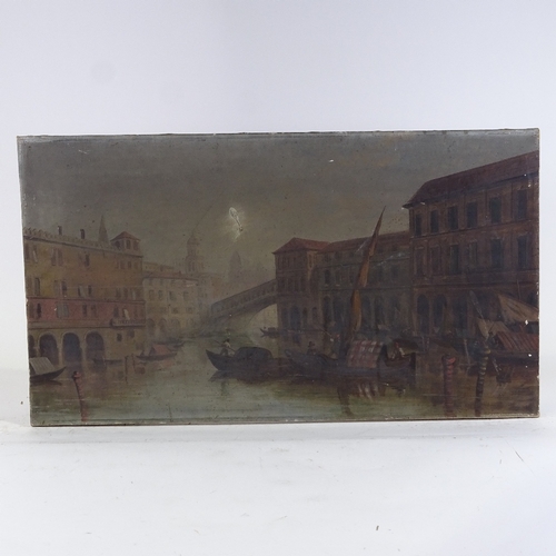 1261 - 19th century oil on canvas, moonlit scene in Venice, unsigned, 18