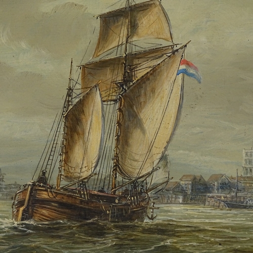 1264 - Max Parsons, oil on board, shipping near harbour, 9