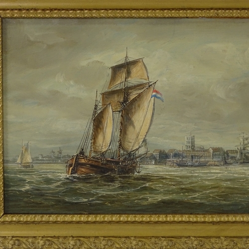 1264 - Max Parsons, oil on board, shipping near harbour, 9