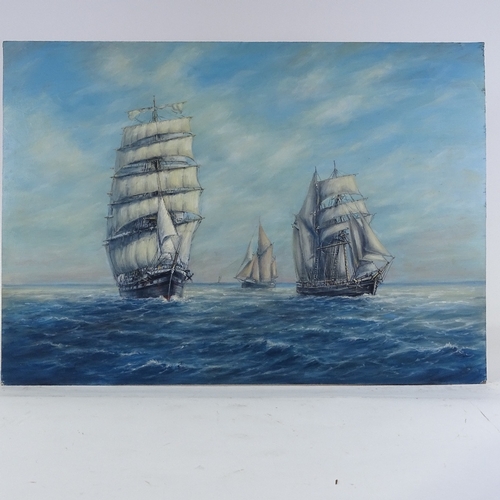 1265 - Max Parsons, oil on board, shipping off the coast, 21.5