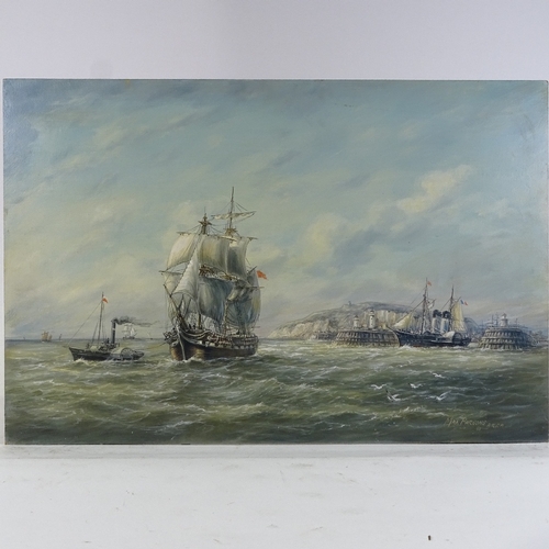 1266 - Max Parsons, oil on board, shipping near harbour, 20