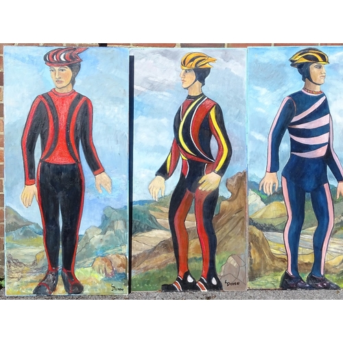 1270 - Lorna Dunn, 3 oils on board, Spanish cyclists, 48