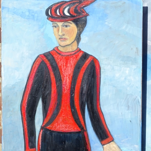 1270 - Lorna Dunn, 3 oils on board, Spanish cyclists, 48