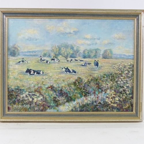 1272 - Peggy Hooper-Smith, oil on board, Glastonbury cows, signed, 12