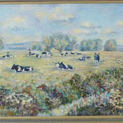 1272 - Peggy Hooper-Smith, oil on board, Glastonbury cows, signed, 12