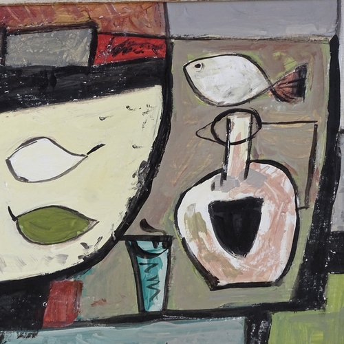 1278 - Acrylic on board, modernist still life, unsigned, 10