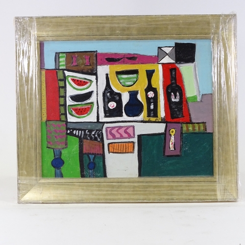 1281 - British School, acrylic on board, abstract composition, unsigned, 16