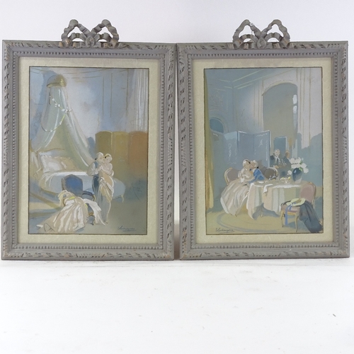 1287 - French School, pair of watercolours, boudoir scenes, indistinctly signed, 15