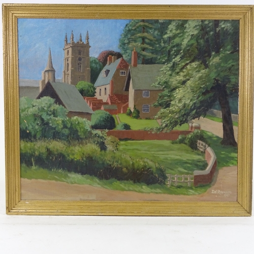 1290 - D J Reynolds, oil on board, village scene, Knipton, 20