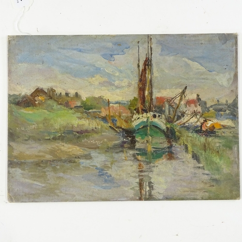 1292 - W Kauffenheim, oil on board, Dutch canal, inscribed verso, 10