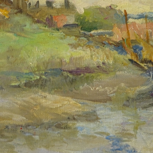 1292 - W Kauffenheim, oil on board, Dutch canal, inscribed verso, 10