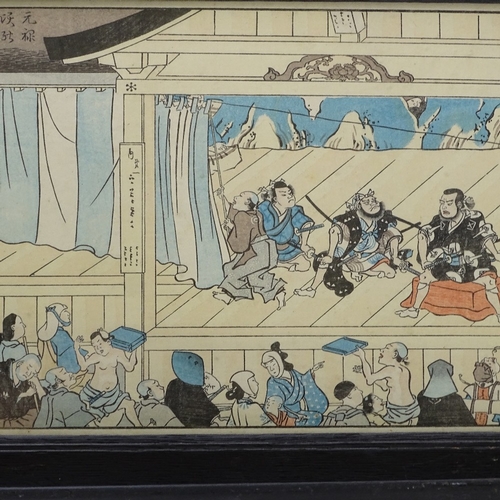 1294 - A pair of Japanese colour prints, theatre and river scenes, 9