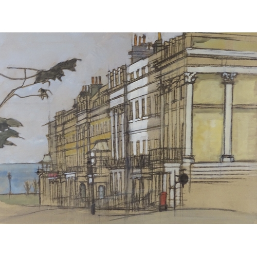 1298 - Mixed media, watercolour/charcoal, Brighton architectural scene, unsigned, 17