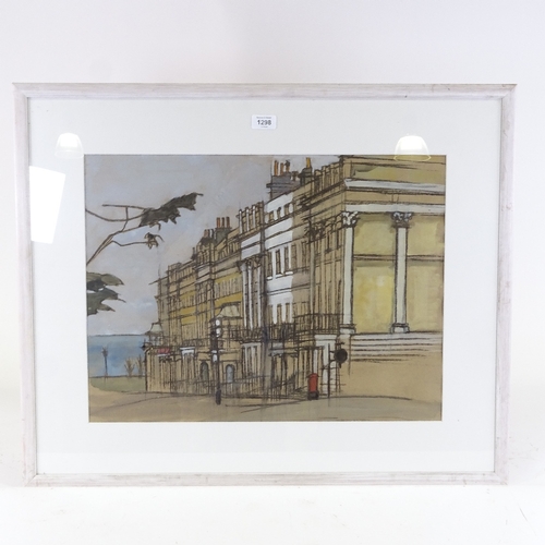 1298 - Mixed media, watercolour/charcoal, Brighton architectural scene, unsigned, 17