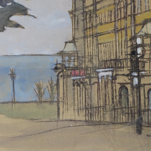 1298 - Mixed media, watercolour/charcoal, Brighton architectural scene, unsigned, 17