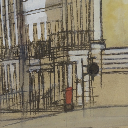 1298 - Mixed media, watercolour/charcoal, Brighton architectural scene, unsigned, 17