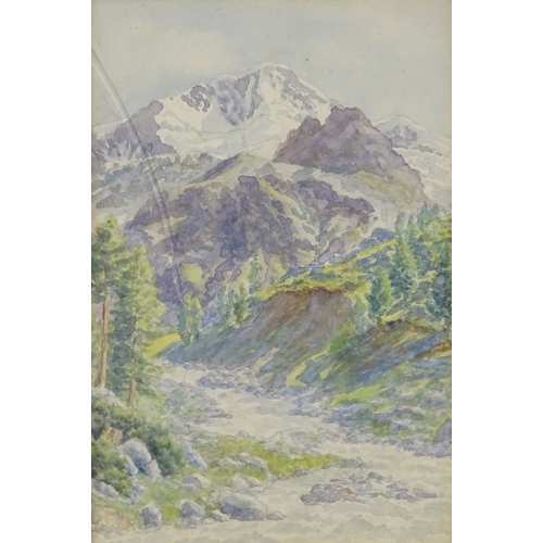 1304 - E Burroughs, watercolour, Swiss mountains, 8.5