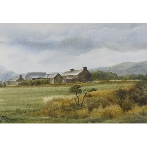 1306 - Nigel Price, watercolour, farm at Harlech (Wales), signed with label verso, 14