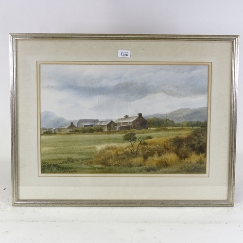 1306 - Nigel Price, watercolour, farm at Harlech (Wales), signed with label verso, 14