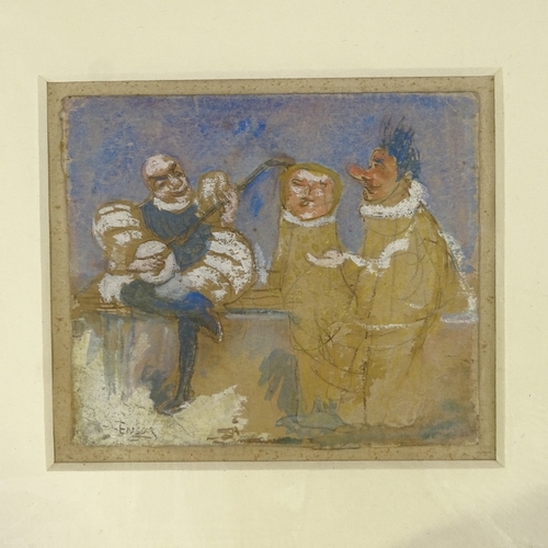 1310 - Attributed to/circle of James Ensor, mixed media on paper, carnival figures, signed, 4.5