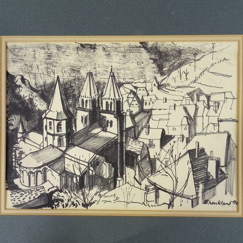 1311 - Graeme Shankland (1917 - 1984) (Architect and City Planner), felt pen on paper, scene in Conques Fra... 