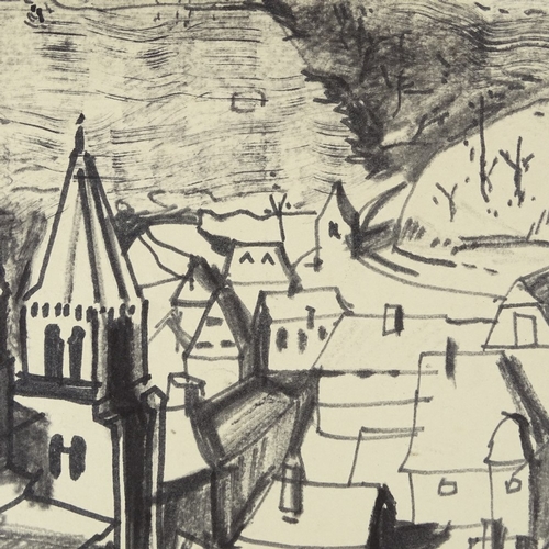 1311 - Graeme Shankland (1917 - 1984) (Architect and City Planner), felt pen on paper, scene in Conques Fra... 