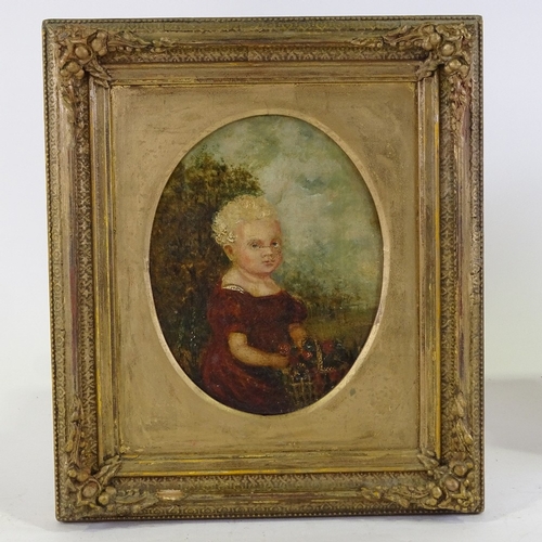 1312 - English School, circa 1830, oil on canvas, portrait of a child, unsigned, inscribed in pencil verso,... 