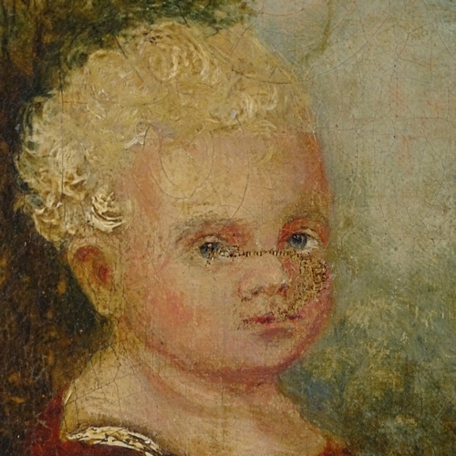 1312 - English School, circa 1830, oil on canvas, portrait of a child, unsigned, inscribed in pencil verso,... 