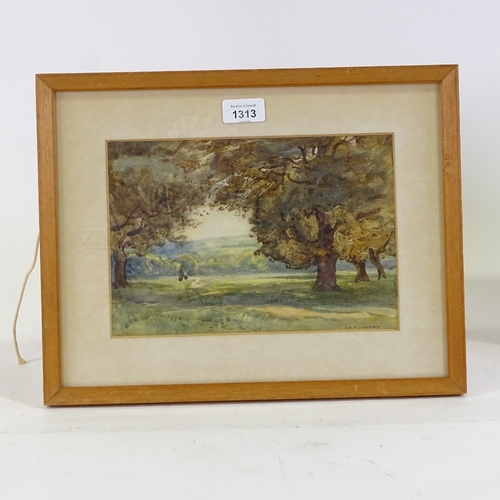 1313 - Horace Mummery (1867 - 1951), watercolour landscape through trees, signed, 7.5