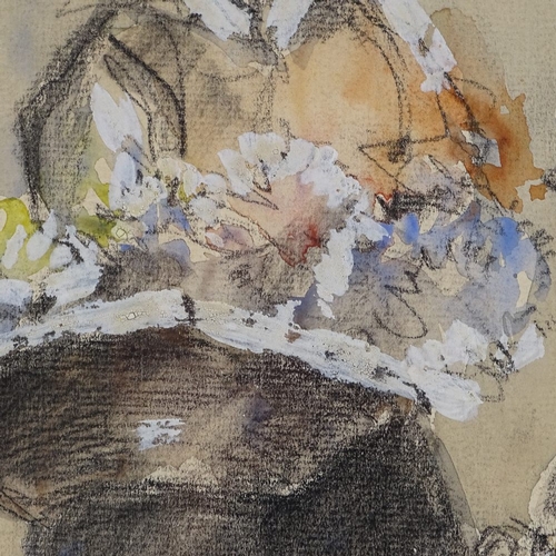 1316 - Mixed media on paper, the flower seller, unsigned, 15