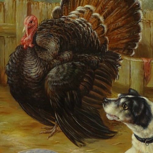 1318 - Johnny Gaston (born 1955), oil on board, puppies and rooster in the farmyard, signed and dated '84, ... 