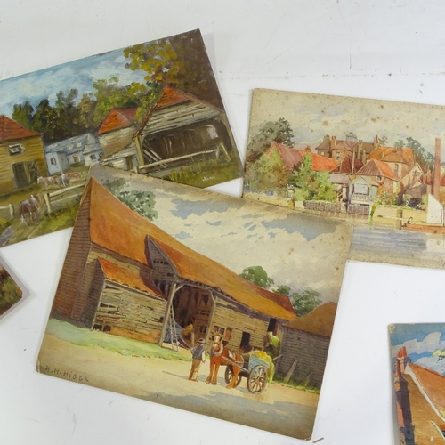 1325 - H M Higgs, group of watercolours and oil paintings, mainly farmyard scenes, unframed (7)