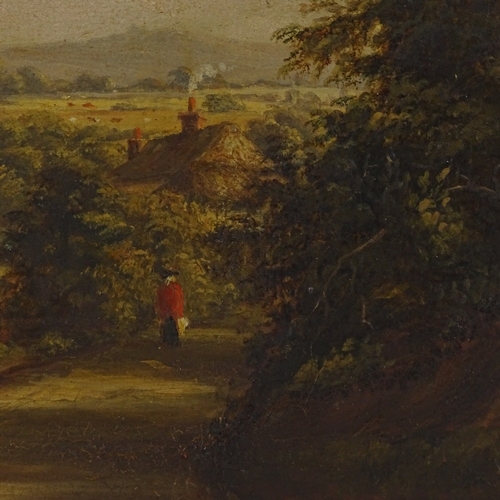 1330 - 19th century oil on board, a country lane, unsigned, 15