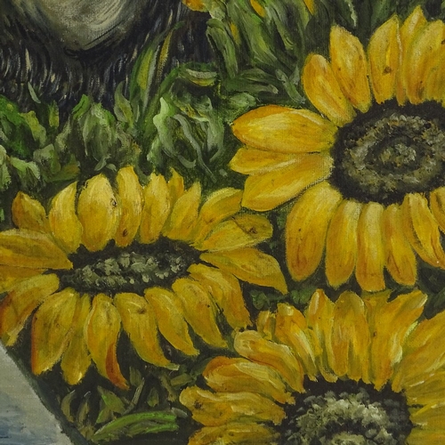 1333 - John Leigh Spath, oil on canvas, monkey and sunflowers, signed, 30