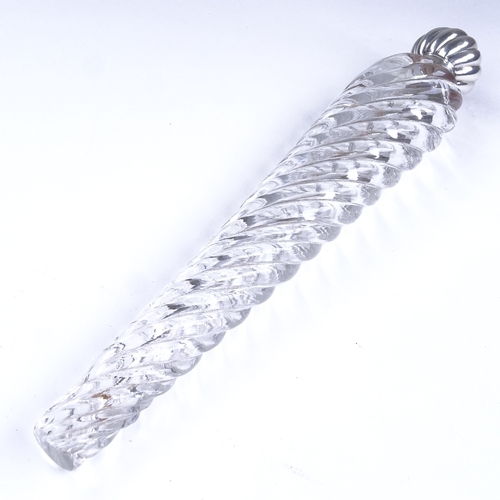 601 - A Victorian long tapered spiral glass and silver-mounted scent bottle, with spiral hinged lid and or... 