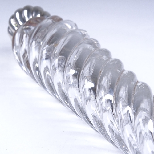 601 - A Victorian long tapered spiral glass and silver-mounted scent bottle, with spiral hinged lid and or... 