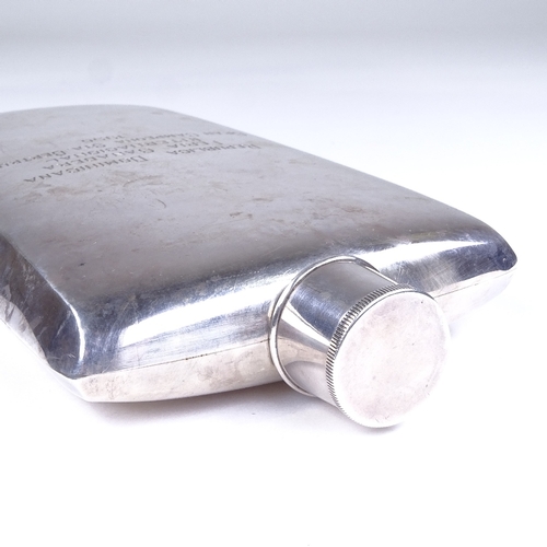 608 - A very large mid-century American Napier sterling silver pint hip flask, with original collapsible b... 