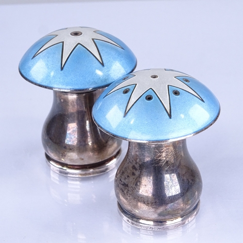 624 - EGON LAURIDSEN - a Vintage pair of Danish sterling silver and enamel star designed mushroom-shape cr... 