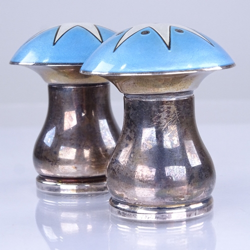 624 - EGON LAURIDSEN - a Vintage pair of Danish sterling silver and enamel star designed mushroom-shape cr... 