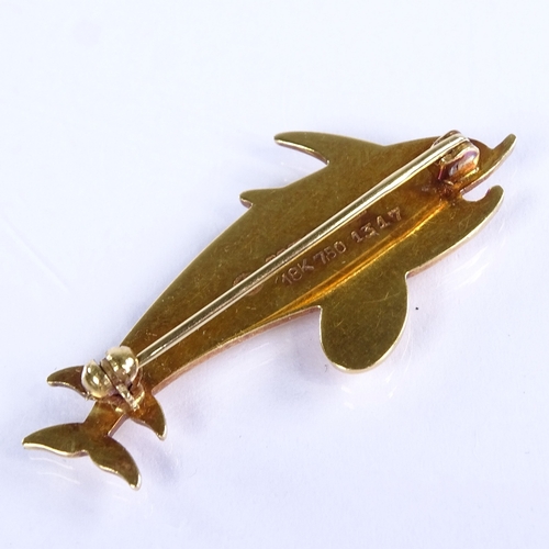 642 - GEORG JENSEN - a late 20th century Danish 18ct gold double-dolphin brooch, model no. 1317, hallmarks... 