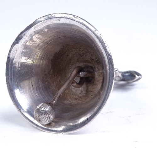 653 - An 18th century Spanish cast-silver table bell, circa 1785, entwined dragon handle stamped Biosca, h... 